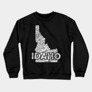 Mandala art map of Idaho with text in white Crewneck Sweatshirt